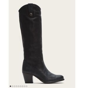 Frye Black Jackie Button knees Leather Stack Heel Boot Sz 9.5